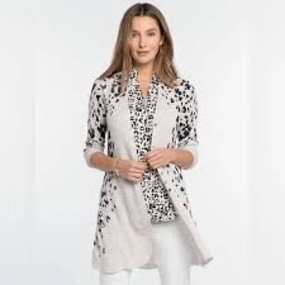 NWT NIC+ZOE Beautiful Spot on Cardigan Beige Leopard Print Ribbed Sweater 3X
